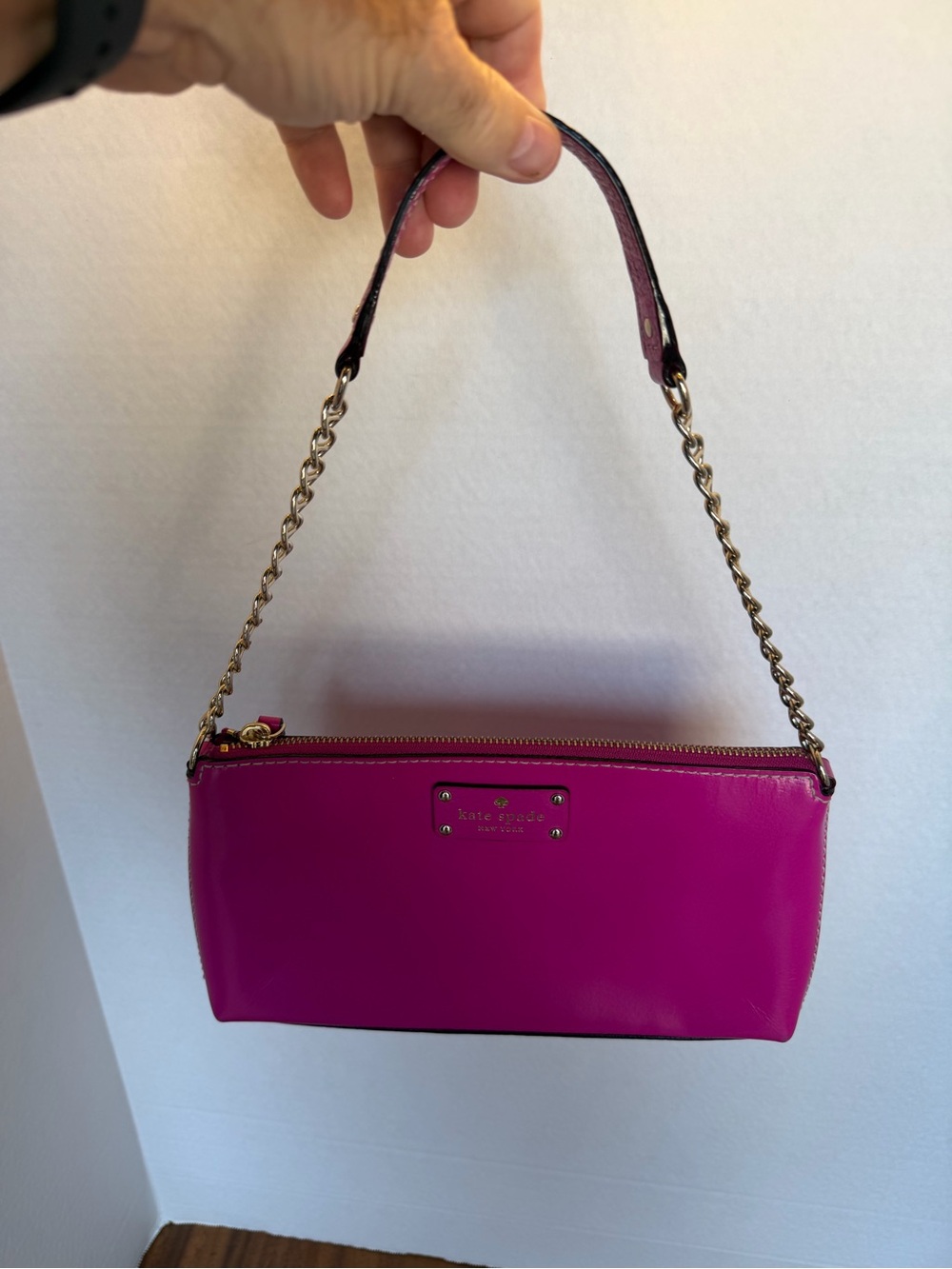 kate spade Bright Fuchsia Leather Chain-Handle Wristlet